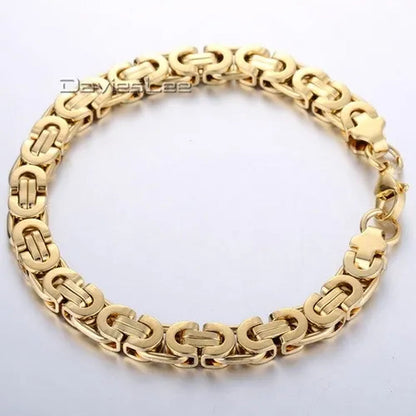 Davieslee Mens Fashion Flat Byzantine Link Silver Tone Stainless Steel Chain Bracelet