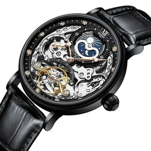KINYUED Mechanical Automatic Watch Men Tourbillon Wristwatch Sports Clock Mechanism Self Winding Watches Casual Moon horloge man watches