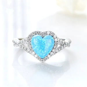 Women'S Fashion White Sapphire Gemstone Rhinestone Heart Turquoise Rings for Women Elegant Diamond Wedding Engagement Party Banquet Ring Size 5-12