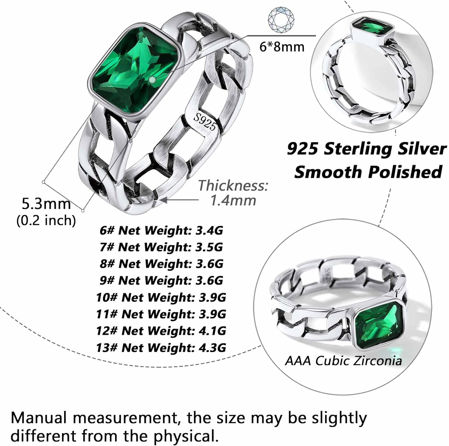Cuban Link Chain Band Ring with CZ Sterling Silver Jewelry Wedding Engagement Gift with Delicate Packaging