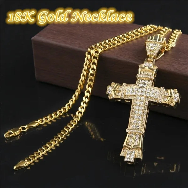 Men's Fashion accessories 925 Silver / Gold DIAMOND Cross Pendant Necklace Chain Cross Necklace