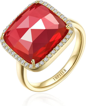 Natural Gemstone Rings, 14K Gold/Rhodium Plated Genuine Gemstone Square Ring with Zirconia for Women Girls, Birthstone Rings Jewelry Gifts for Valentine'S Day, Birthday (Available 6,7,8,9)