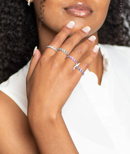 Rhodium Plated 925 Sterling Silver Diamond and Gemstone Twist Stacking Anniversary Ring