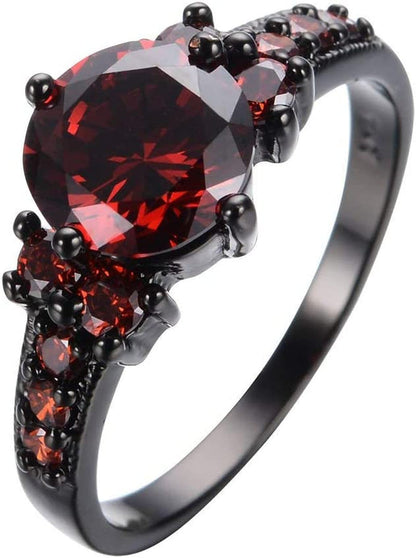 Vintage Ruby Red Garnet Wedding Promise Band Ring 10KT Black Gold Filled Size 6-10 (Size 7)