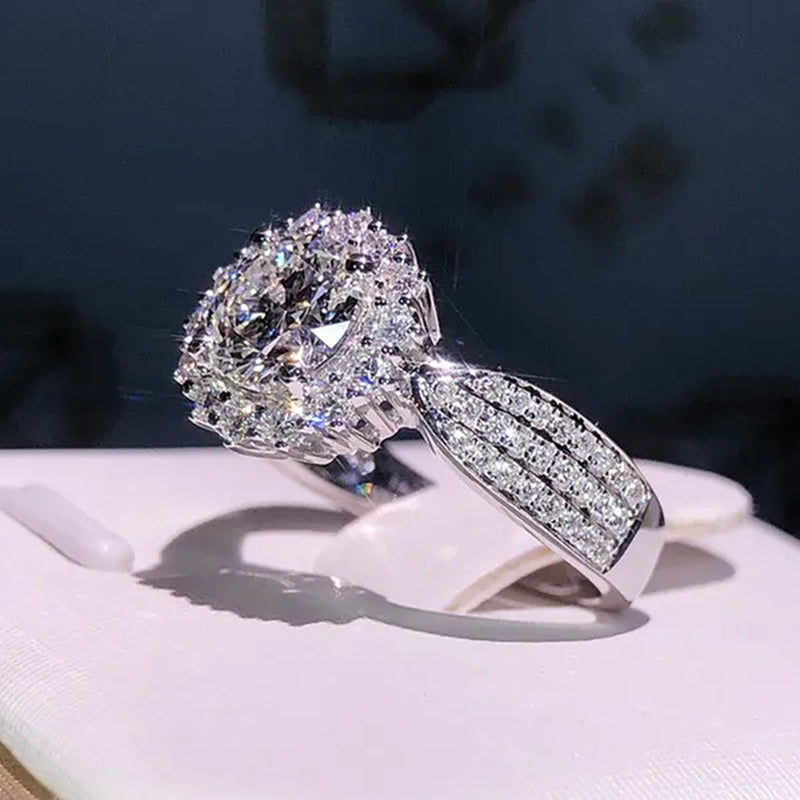Exquisite Gorgeous 925 Sterling Silver Ring round Cut Moissanite Diamond Bridal Engagement Wedding Band Rings Women'S Birthday Proposal Party Jewelry Gift Size