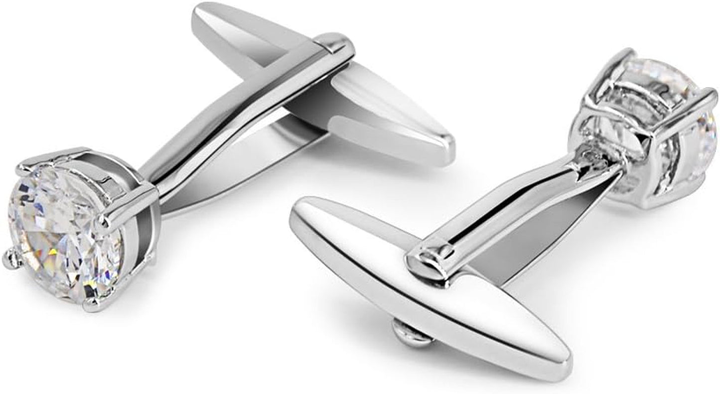 Swarovski White Crystal Cufflinks Glimmering Diamond Color Cuff Links Set for Wedding Party