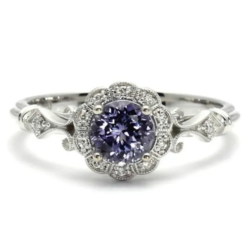 Delicate and Lovely 925 Standard Sterling Silver Purple Sapphire Classical Style Ring For Women Wedding Wedding Bride Princess Love Ring Size 6-10