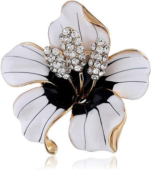 Fashion Enamel Lapel Pin Lily Flower Brooch Pins,Broaches and Pins for Women Crystal Diamond Alloy Plating White