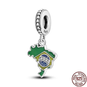 The New 925 Sterling Silver Brazil Map Pendant Charms Fit Original Bracelet Necklace DIY Jewelry