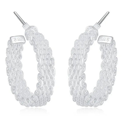 Charm 925 Sterling Silver Bangle Rings Earrings Bracelets Jewelry Set Hot Fine Weave Net Fashion Party Gifts