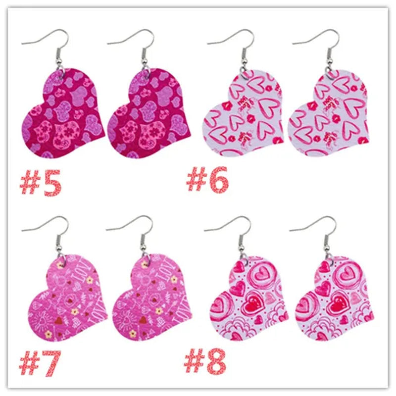 Europe and America 2021 New Valentine'S Day Leather Heart-Shaped Love Red Lips Double-Sided Printing PU Earrings