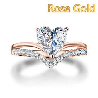 Luxury Female Fashion 925 Sterling Silver Heart Diamond Engagement Rings for Women Wedding Accessories Personality Gift Romantic Princess Birthday Party Jewelry White Sapphire Ring Size 5-11