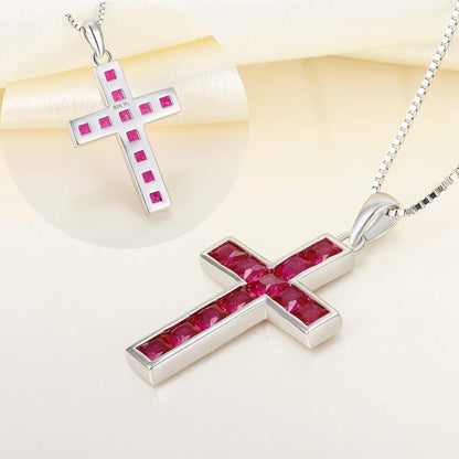 Cross Necklace Sterling Silver Criss Pendant Gemstones Crucifix Jewelry for Women