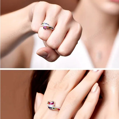 Princess  silver cut Ruby Emerald & Sapphire & Topaz & Ruby Multicolor Natural Gemstone Engagement Bride Ring Jewelry