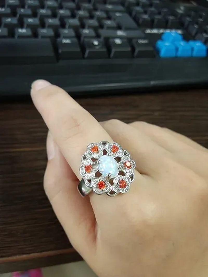 Natural Ruby Gemstone opal Flower ring  Wedding Engagement Ring Women's Jewelry Gifts5-10