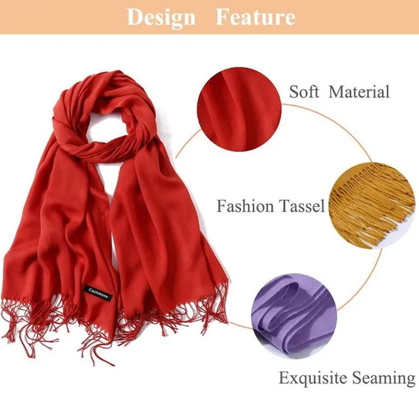 Women Cashmere Wool Scarf Wraps Warm Blanket Scarves Women Solid Color Cashmere Scarves with Tassel