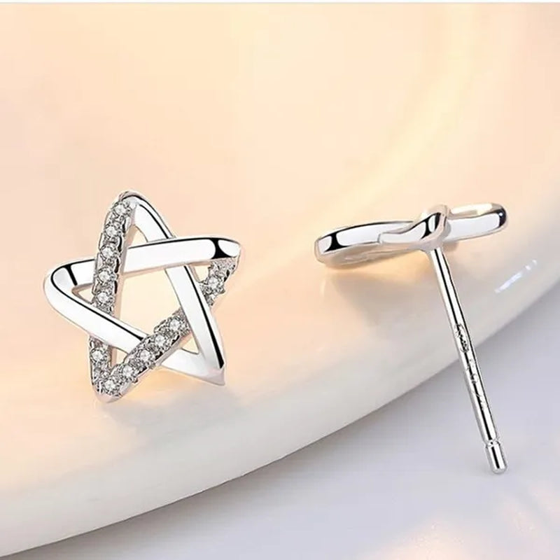 Mini Five-Pointed Star Stud Earrings for Women Silver Crystal Diamond Earrings for Gifts Fine Jewelry Brincos