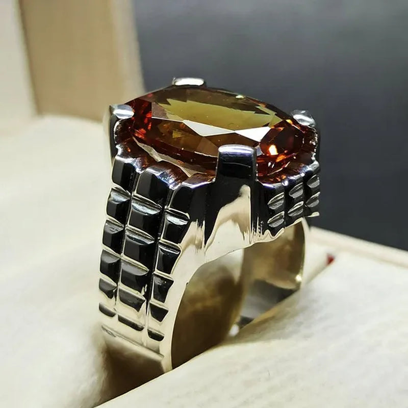 14 Carat Big Oval Cut Alexandrite Mens Ring Silver Color Handmade Color Changing Gemstone Ring Size 5-11