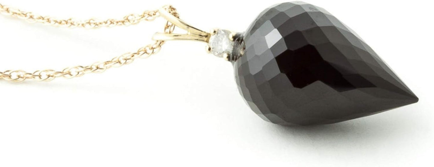 14K Solid Gold Necklace with Diamond and Briolette Black Spinel