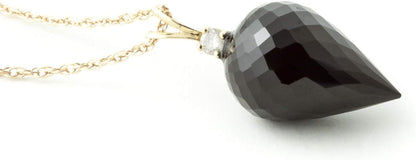 14K Solid Gold Necklace with Diamond and Briolette Black Spinel