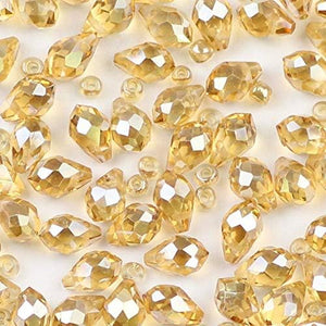 58Mm Austrian Crystal Teardrop Glass Beads 50Pcs Briolette Waterdrop Pendant Loose Beads for Jewelry Making Bracelet DIY - (Color: Gold Champagne)