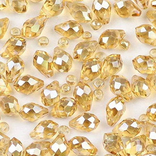 58Mm Austrian Crystal Teardrop Glass Beads 50Pcs Briolette Waterdrop Pendant Loose Beads for Jewelry Making Bracelet DIY - (Color: Gold Champagne)
