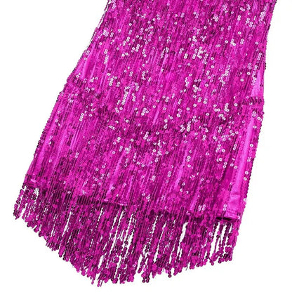 Women's Gowns V Neck Sparkling Sequin Tassels Rhythm Ballroom Salsa Samba Rumba Tango Latin Dance Dress