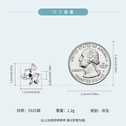 925 Sterling Silver Cute Animal Koala Charm Fit Charm Bracelets DIY