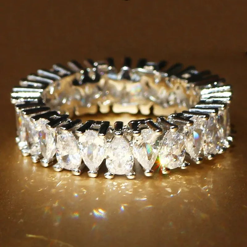 Luxurious  Silver Natural Gemstones White Sapphire Wedding Birthstone Bride Flower Engagement Ellipse Drop Ring Jewelry Size 6 7 8 9 10