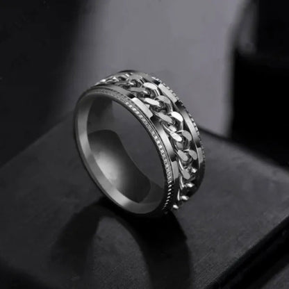 Fashion Punk Stainless Steel 8Mm Rings for Men Chain Rings Biker Grooved Edge, Size 5-13