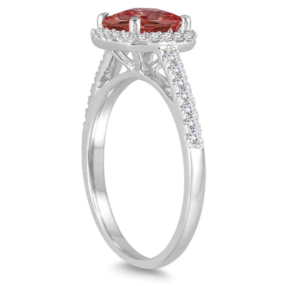 Women'S Garnet and Diamond Ring in 10K White Gold