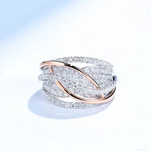 Luxury and Exquisite Ladies' Rings, Copper Inlaid Shiny Zircon Electroplating Two-Color Fashion Rings, Women'S Hand Jewelry, Bridal Banquet Wedding Engagement Rings, Party Rings, Christmas Gifts. Size 5-11