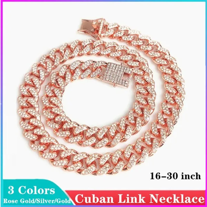 Fashion Hip Hop Iced Out Diamond Full Miami Curb Cuban Chain CZ Bling Rapper Necklaces for Women Men Jewelry