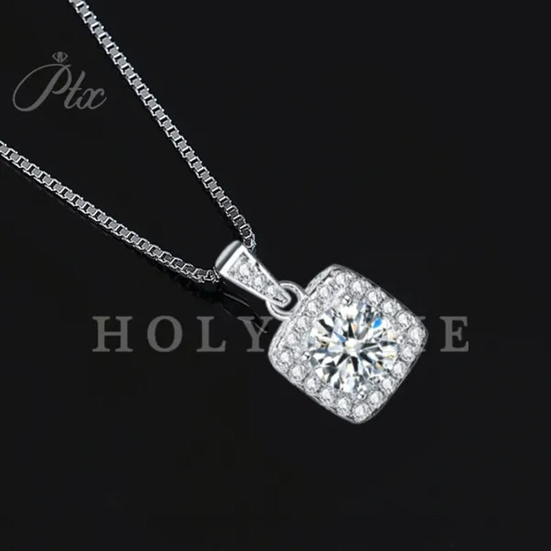 HOLYCOME 100% Real Moissanite Flower Necklace 14K Gold Plated Sterling Silver Necklace for Women VVS Diamond Square Necklace Pendant Jewelry