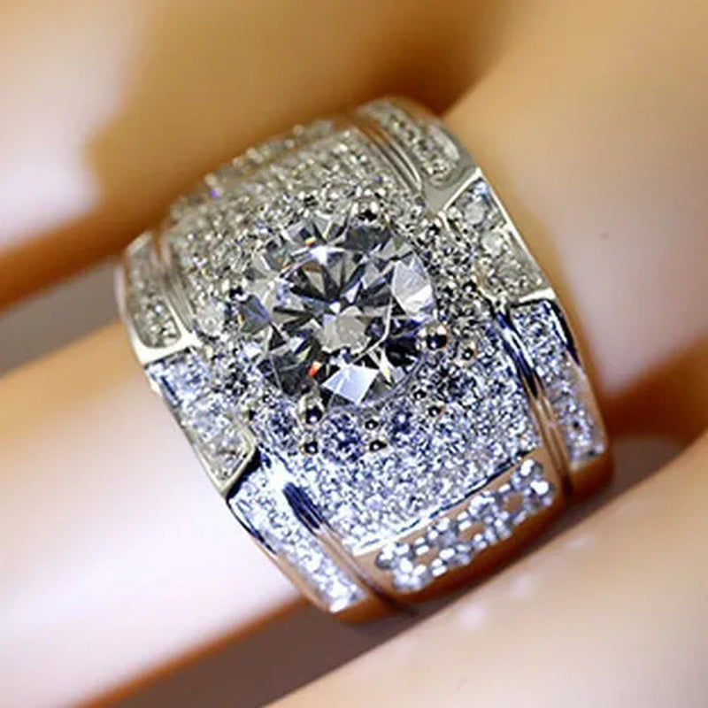 Fashion Luxury Jewelry Silver Plated Cubic Zirconia Men's Rings Women's Rings Wedding Engagement Anniversary Gift Ring Size US 5-13