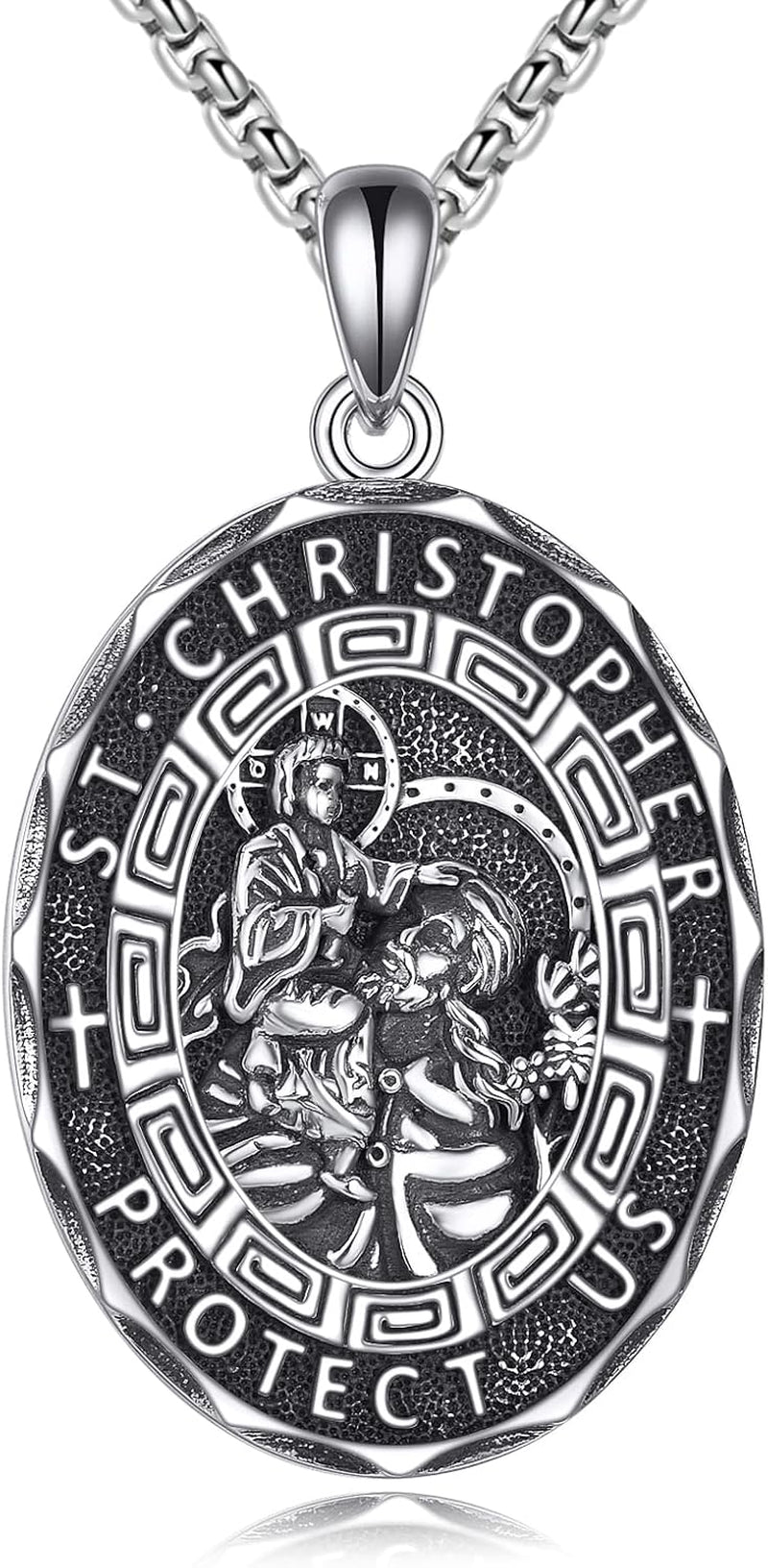 Patron Saint Necklace Sterling Silver Amulet Medal Pendant Religious Protector Jewelry Gifts for Women Men