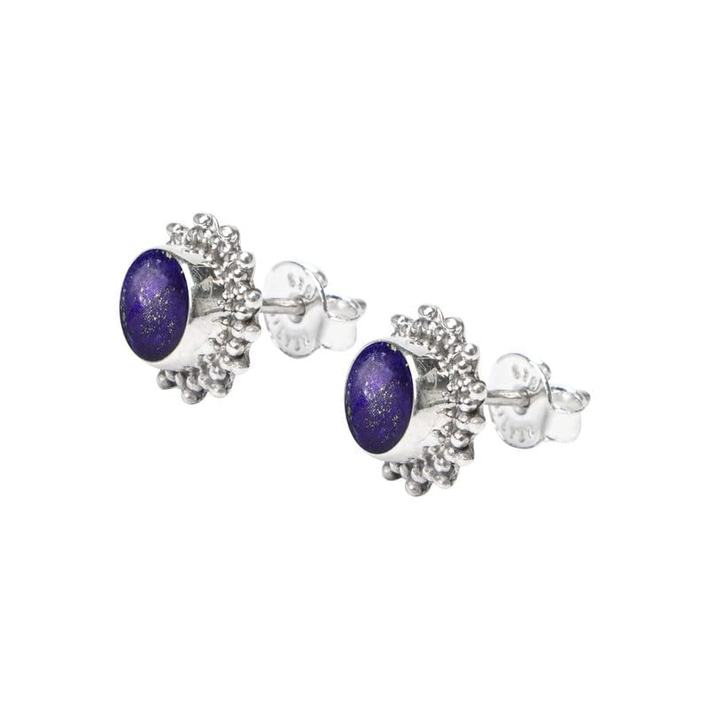 Lapis Lazuli Stone Stud Earring, Handmade 925 Sterling Silver Stud Earrings for Women and Girls, Solitaire Stud Earring, round Stone Stud Earrings, Gift Jewelry for Her