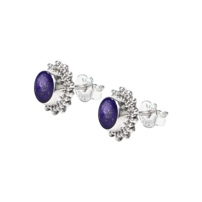 Lapis Lazuli Stone Stud Earring, Handmade 925 Sterling Silver Stud Earrings for Women and Girls, Solitaire Stud Earring, round Stone Stud Earrings, Gift Jewelry for Her