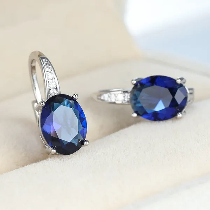 1Pair 925 Sterling Silver 14K White Gold Hoop Earrings New Fashion Oval Cut Aquamarine Amethyst Topaz Sapphire Diamond Earrings Drop Dangle Earrings Gift