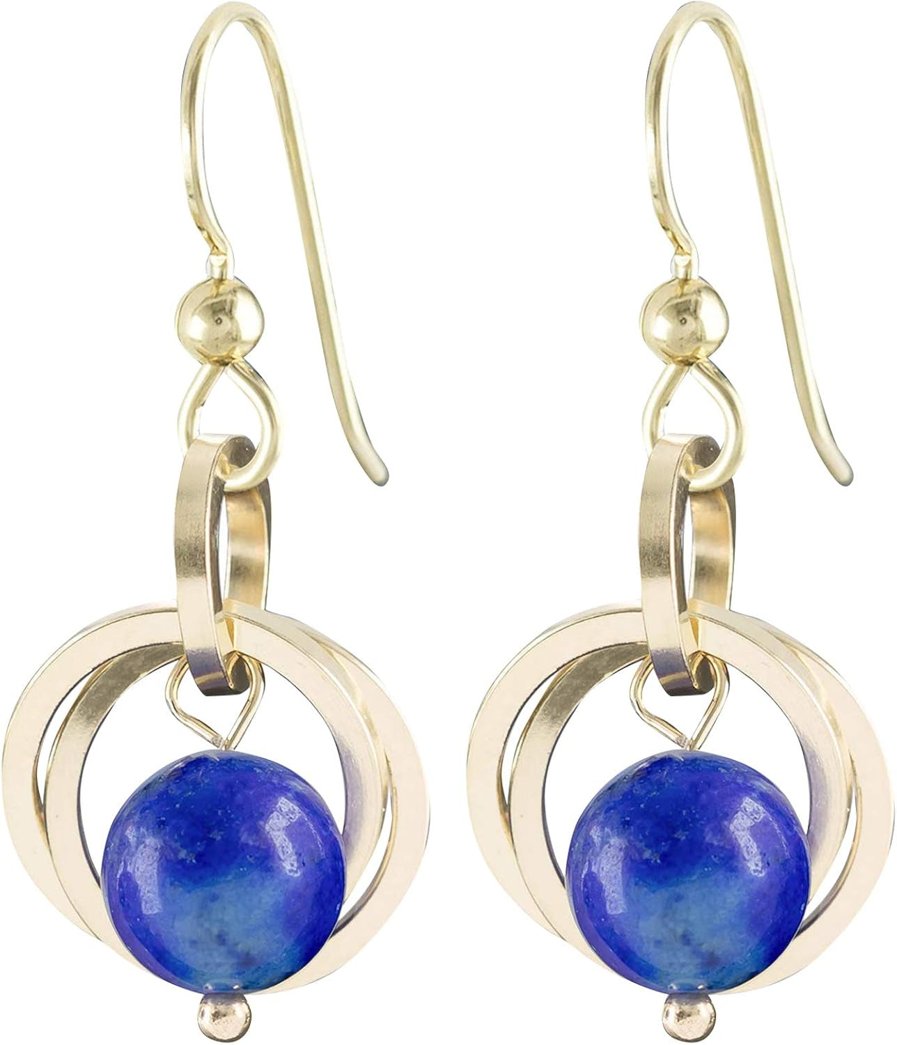 Classy Blue Lapis Lazuli 14K Gold Fill Dangle Earrings for Women - Minimalist Real Gemstone Lapis and Gold Earrings for Everyday Wear - Trendy Jewelry Gift Idea for Wife or Mother