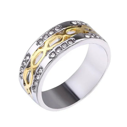 Luxury Men Fashion Inlaid Zircon Two-Tone Men'S Ring Personality Geometry Ring Birthday Party Engagement Wedding Ring Lover Anniversary Jewelry Gift Size 6-13