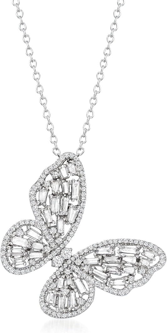 1.00 Ct. T.W. Diamond Butterfly Pendant Necklace in 14Kt White Gold