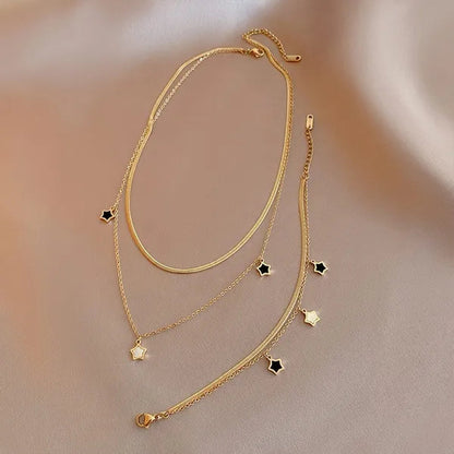 Double Layer Enamel Star Pendant Necklace for Women Bracelet 2021 Trendy Party Fashion Jewelry