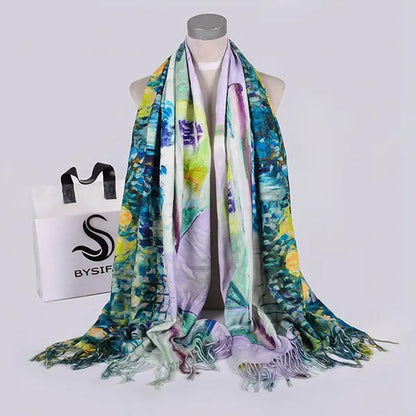 [BYSIFA] Purple Roses Women Scarves Shawl For WInter New Design Warm Long Cashmere Pashmina Double Faces Ladies Scarves Wraps