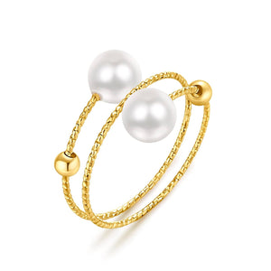 Minimalist Open Rings Adjustable Crystal Pearl Jewelry Anniversary Gifts for Her (Double Laps) (Crystal Pearls)