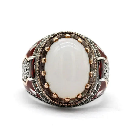 Business Men'S Fashion Ring Luxury Domineering White Turquoise Ring Wedding Engagement Ring Party Jewelry Size 6-13