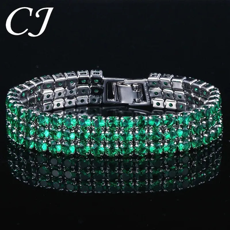 CANDICE Exquisite Hand-Inlay 3 Rows Round Cut Shining CZ Silver Plating Wide Bracelets Bangles High Quality Female Wedding Party Jewelry