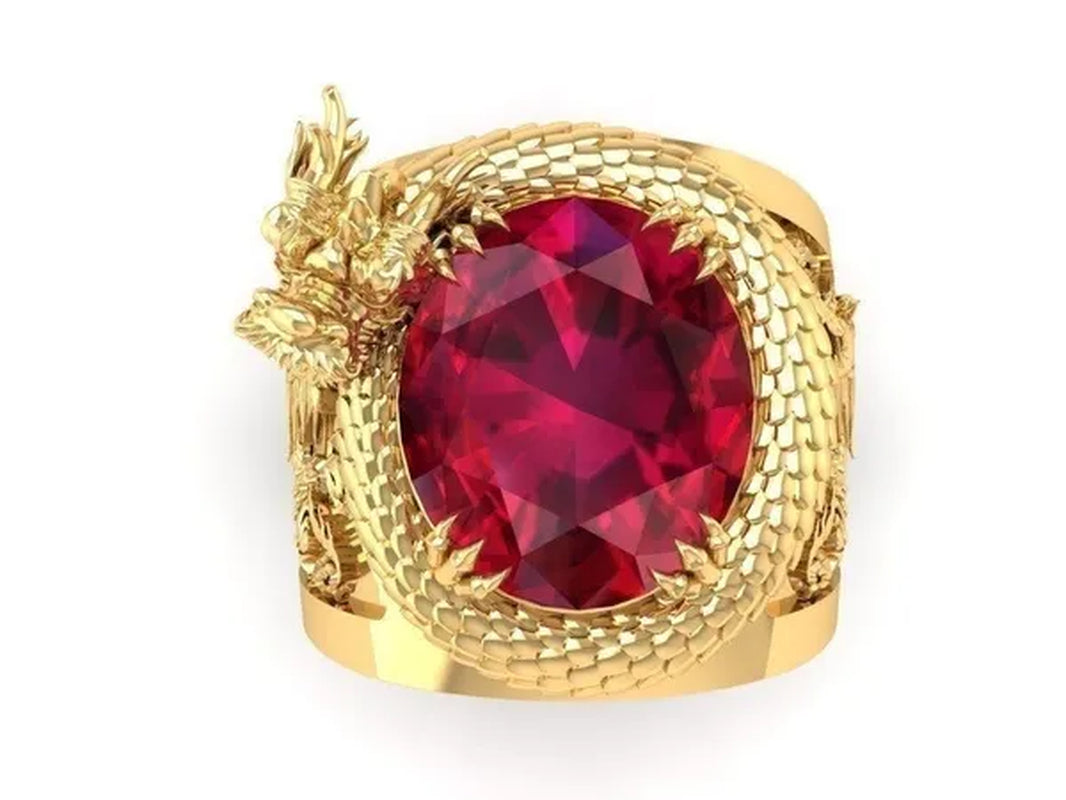 Golden dragon inlaid ruby ring