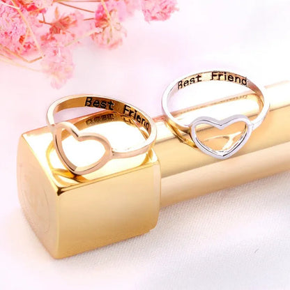 18K Gold Heart Shaped Hollow-Out Ring Silver/Rose Gold Letter Rings for Best Friend Sz 6-10