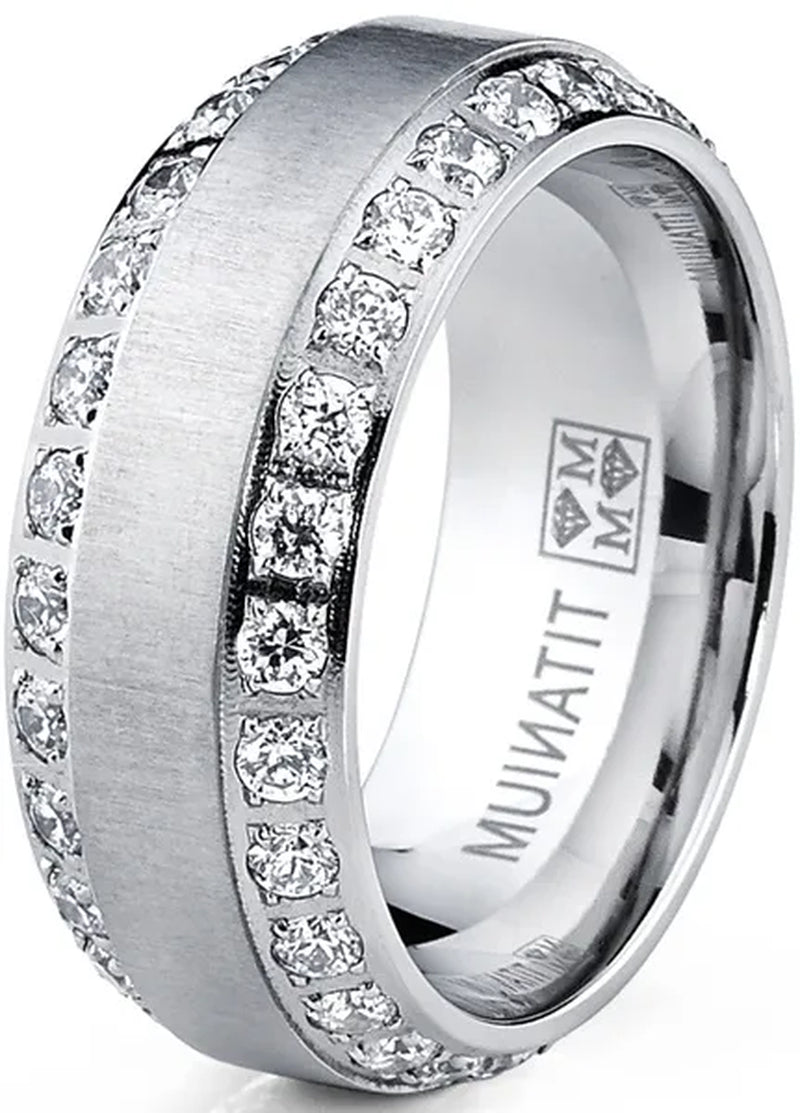 1.75 Carats Men'S Titanium Wedding Band Ring 8MM Rose Goldtone Black Silvertone